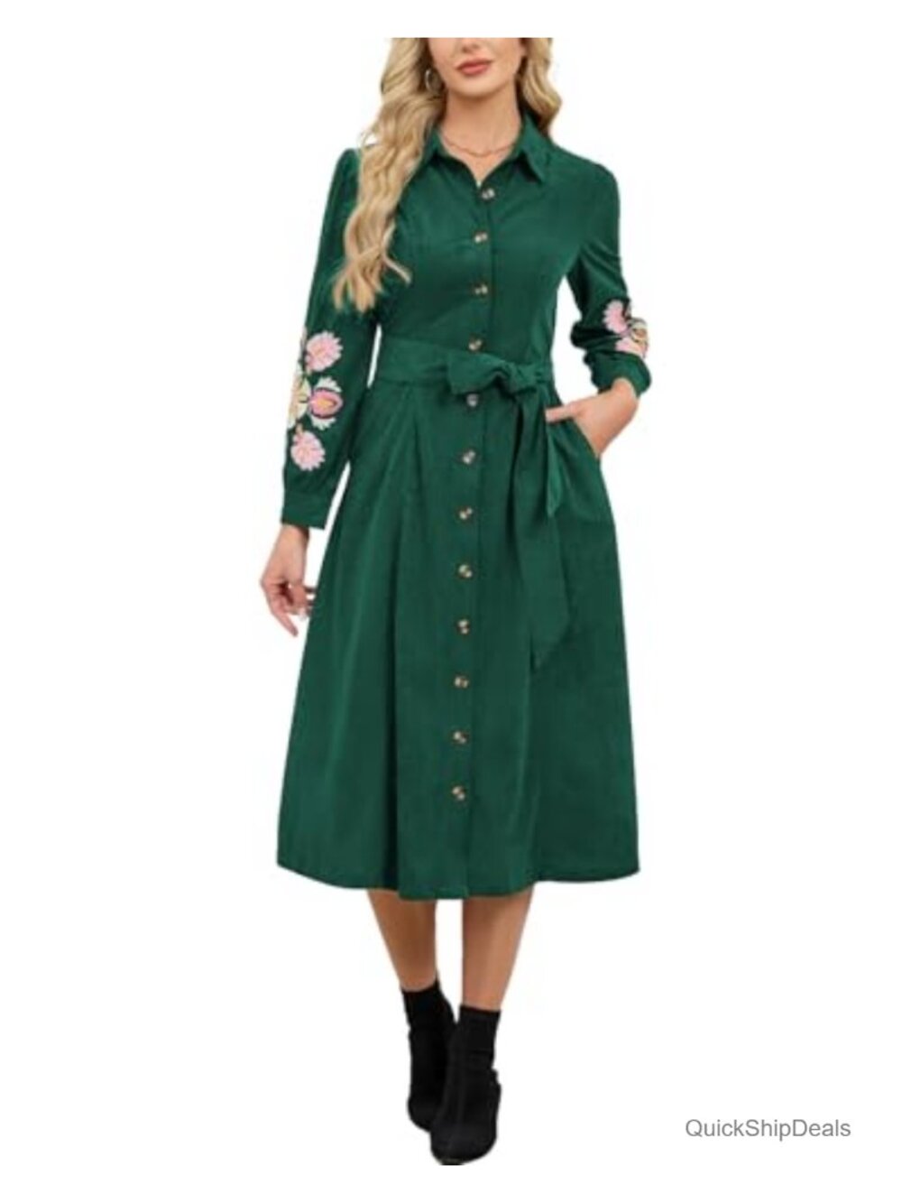 Womens Corduroy Maxi Shirt Dress Long Sleeve Button Down Belted Casual